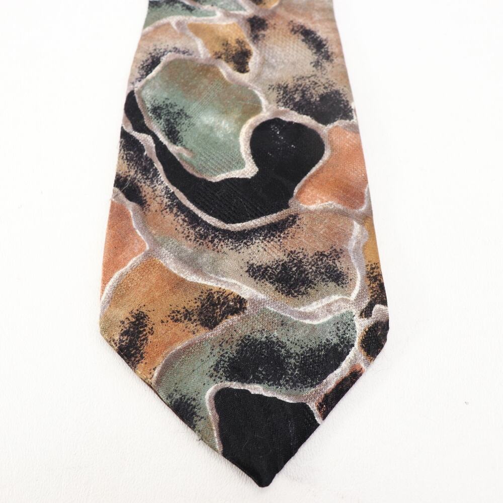 Bachrach Tie Men 58 in Italy Silk Earthtone Puddles Peach Black Slate Blue Wide